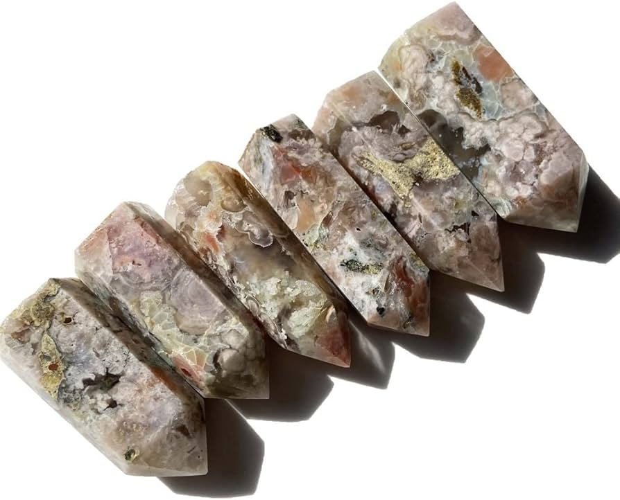 Amazon.co.jp: 天然クリスタル工芸品桜瑪瑙ポイント花瑪瑙タワー